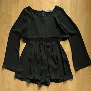 Black Layered Chiffon & Lace Romper